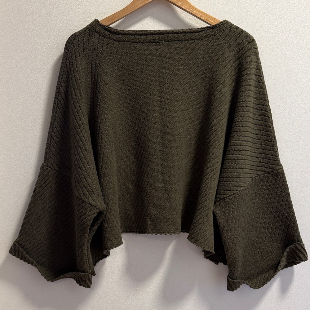 Free People Olive Green Off-the-Shoulder Knit Sweater - Picture 3 of 3